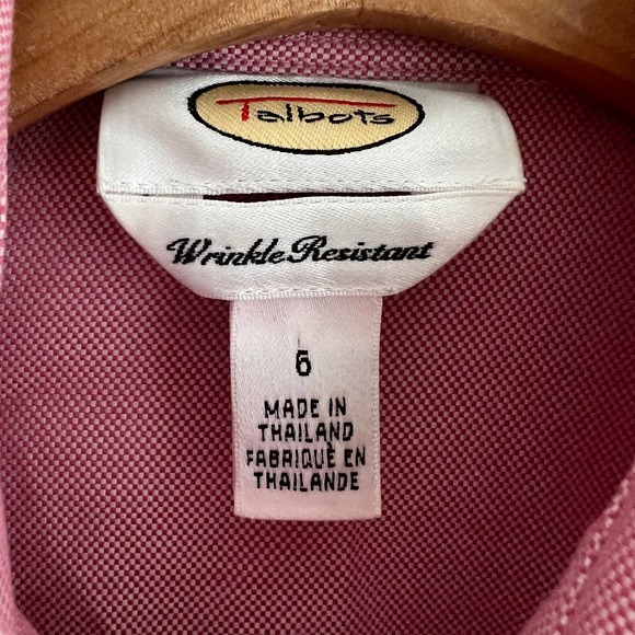 Talbots Size 6 Pink Check Long Sleeve Button Down Shirt Wrinkle Resistant - Picture 3 of 4